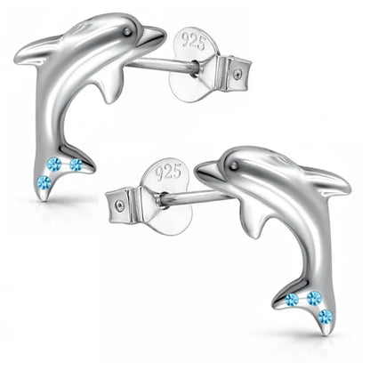 Delfine Ohrstecker Silber 925 blau – maritime Ozean Bild 1
