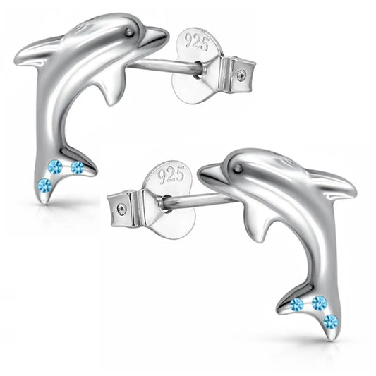Delfine Ohrstecker Silber 925 blau – maritime Ozean Bild 1