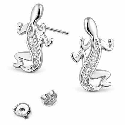 Echsen Ohrstecker Silber 925 - Eidechse mit Zirkonia Bild 1