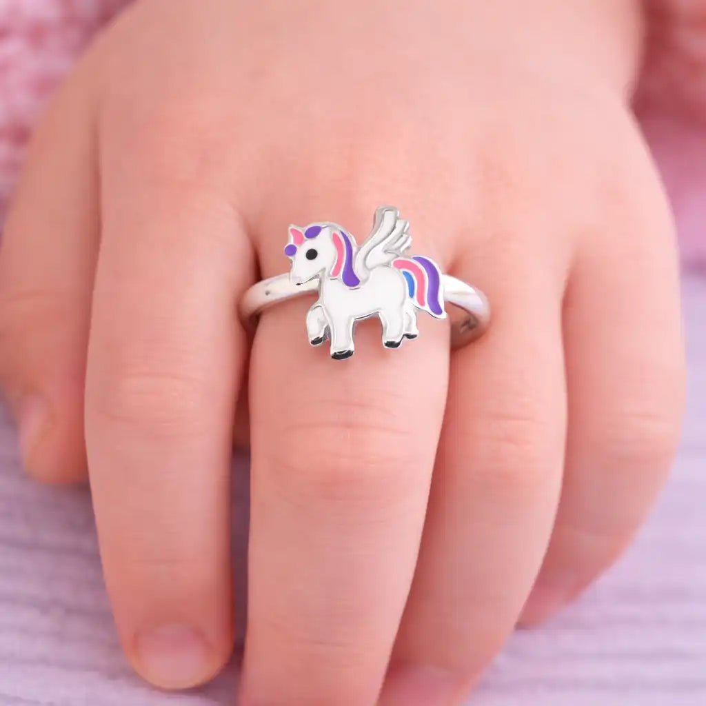 Einhorn Fingerring Kinder 925 Silber – Bunte Farben Bild 2