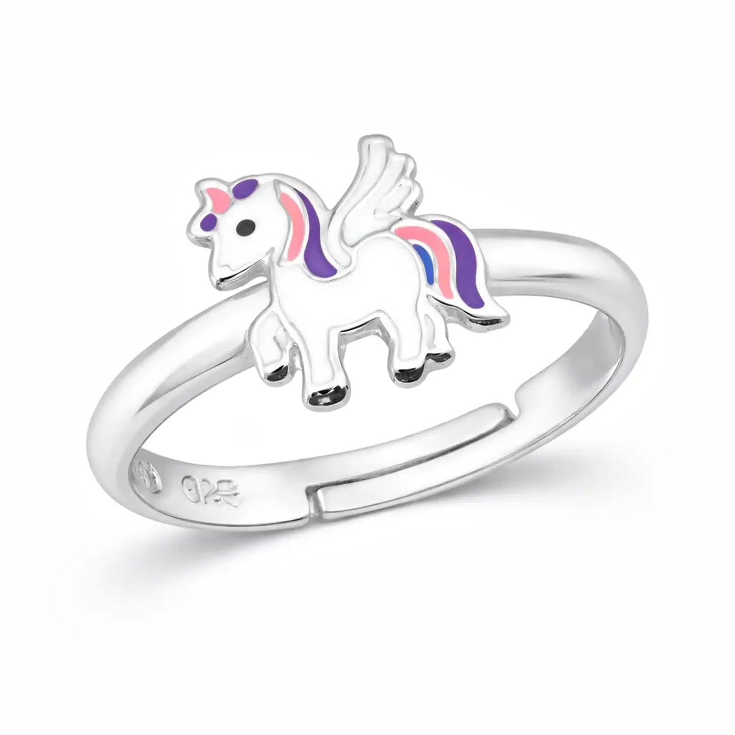 Einhorn Fingerring Kinder 925 Silber – Bunte Farben Bild 1