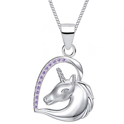 Einhorn im Herz Halskette 925 Silber (40-50cm)