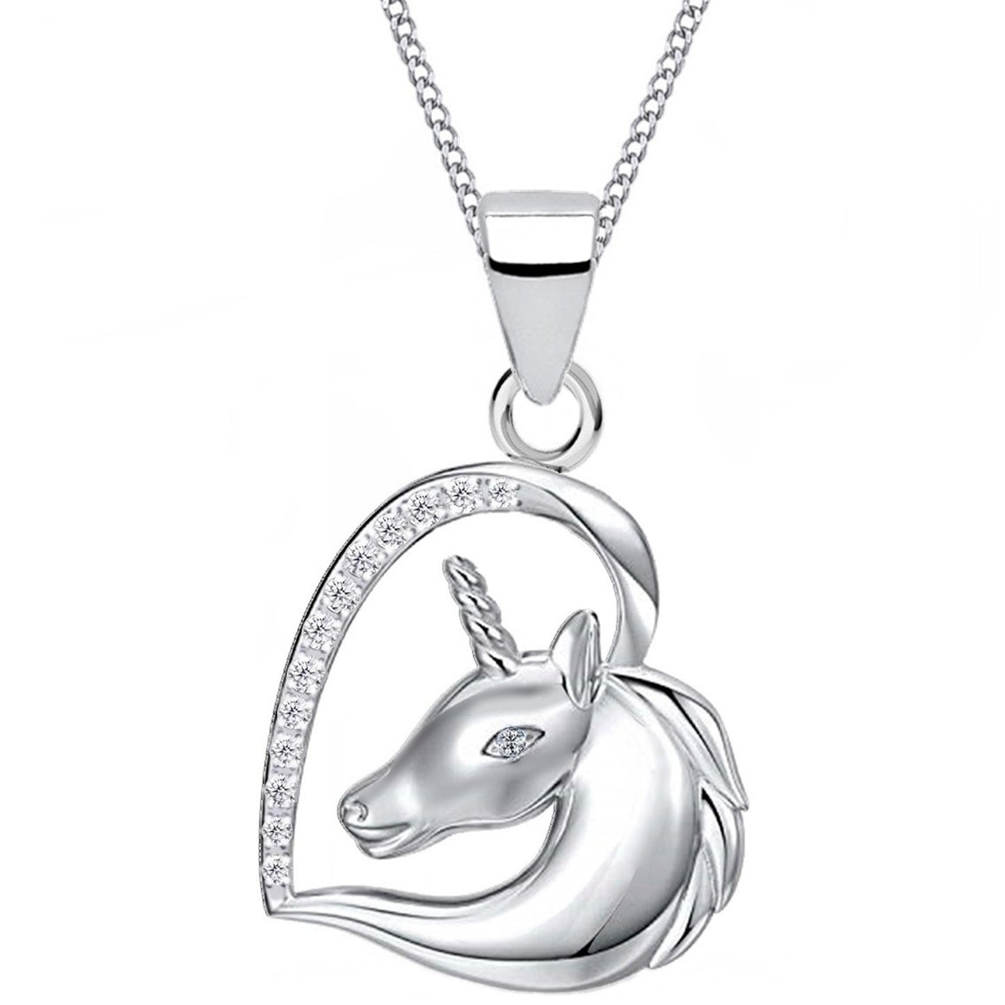 Einhorn im Herz Halskette 925 Silber (40-50cm)