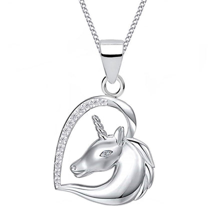 Einhorn im Herz Halskette 925 Silber (40-50cm)