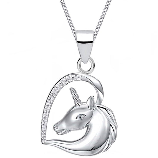 Einhorn im Herz Halskette 925 Silber (40-50cm)