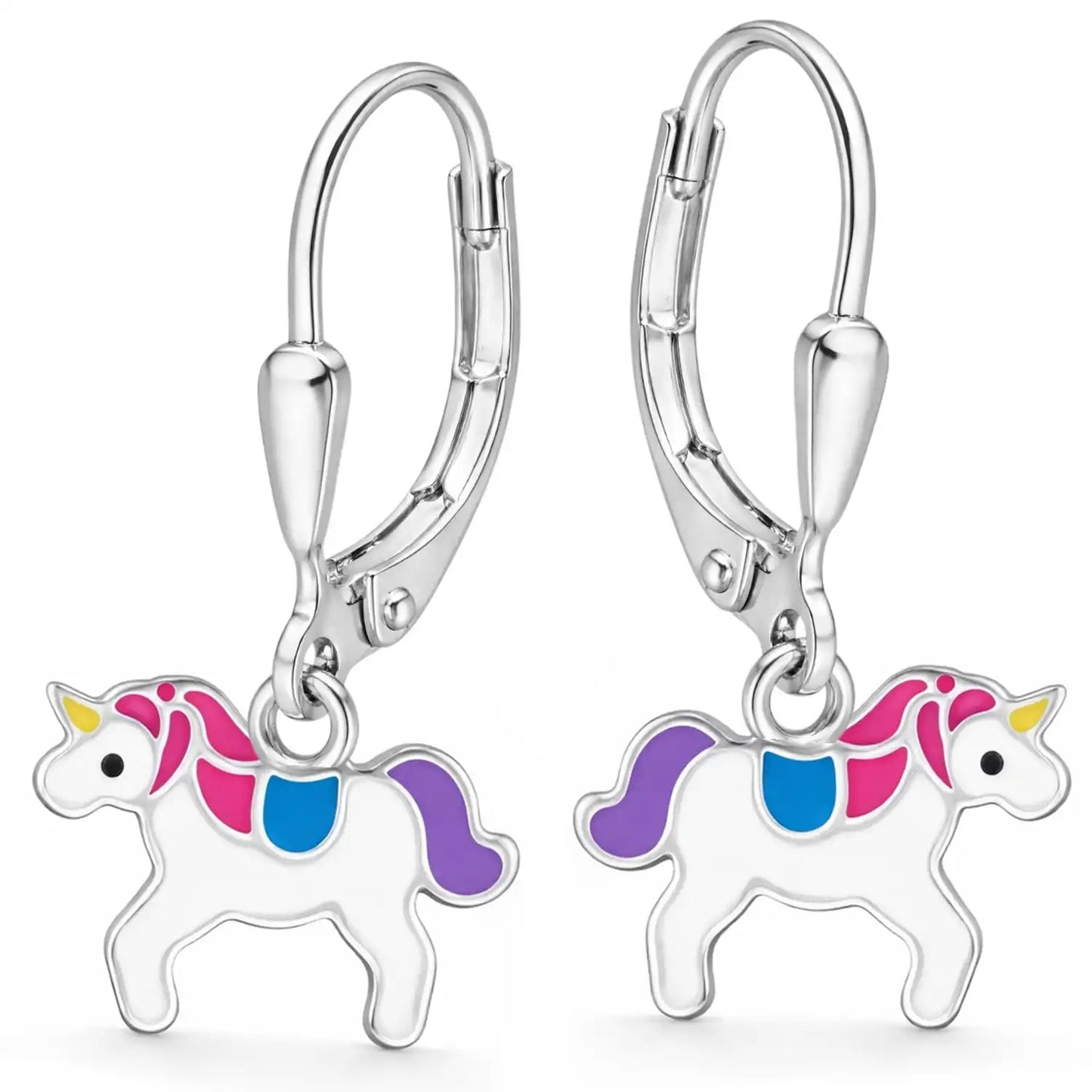 Einhorn Ohrhänger Kinder 925 Silber – farbenfroh Mehrfarbig Bild 1