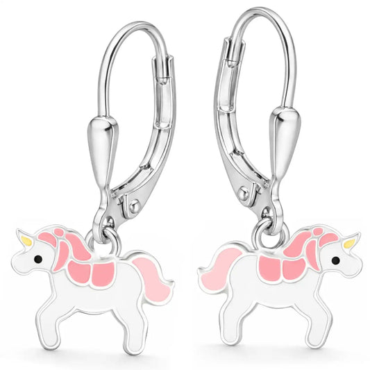 Einhorn Ohrhänger Kinder 925 Silber – farbenfroh Rosa Bild 2