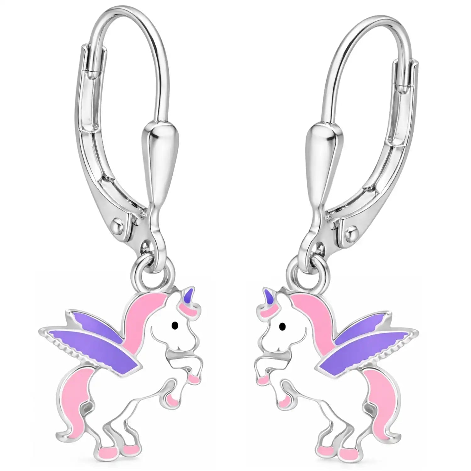 Einhorn Ohrringe aus 925 Silber mit bunter Emaille Bild 1