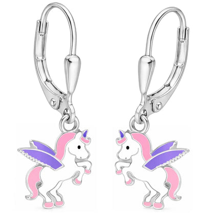 Einhorn Ohrringe aus 925 Silber mit bunter Emaille Bild 1