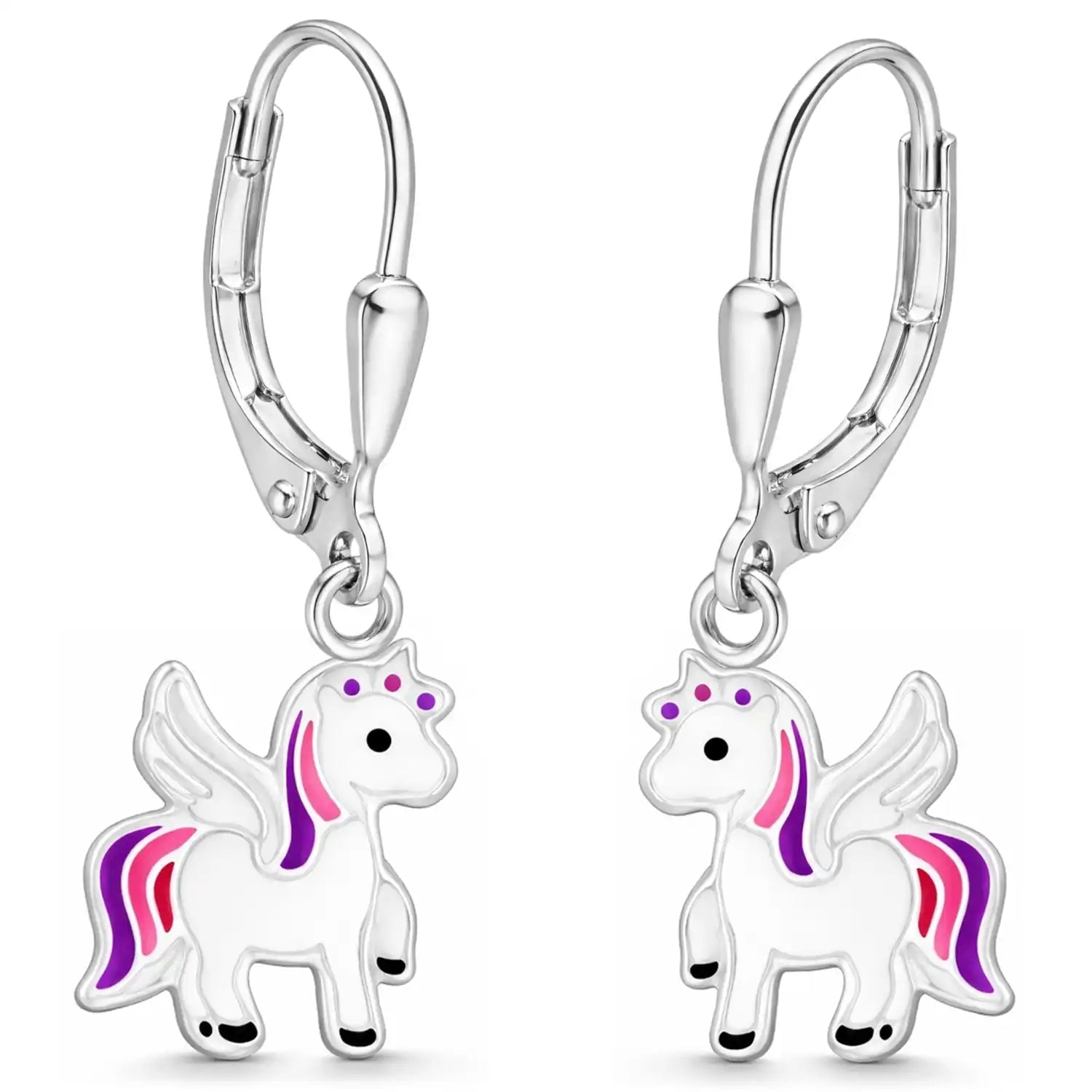 Einhorn Ohrringe Kinder 925 Silber – bunte Pferd Bild 1