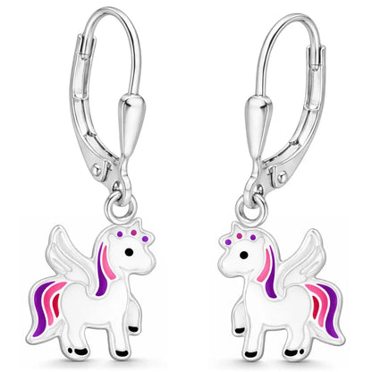 Einhorn Ohrringe Kinder 925 Silber – bunte Pferd Bild 1