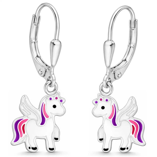Einhorn Ohrringe Kinder 925 Silber – bunte Pferd Bild 1