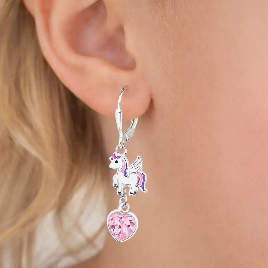 Einhorn Ohrringe Kinder 925 Silber mit rosa Herzen Bild 3