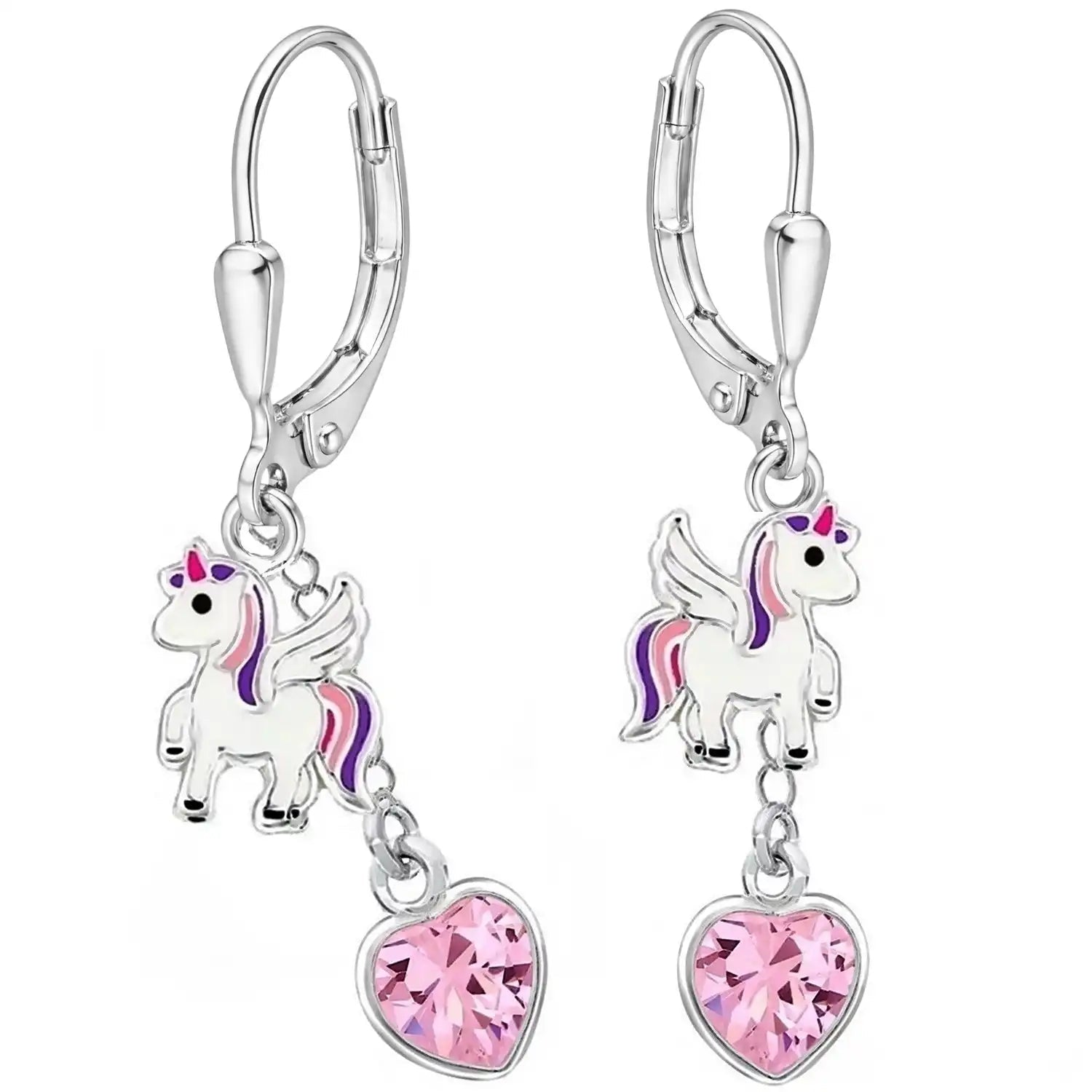 Einhorn Ohrringe Kinder 925 Silber mit rosa Herzen Bild 1
