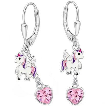 Einhorn Ohrringe Kinder 925 Silber mit rosa Herzen Bild 1