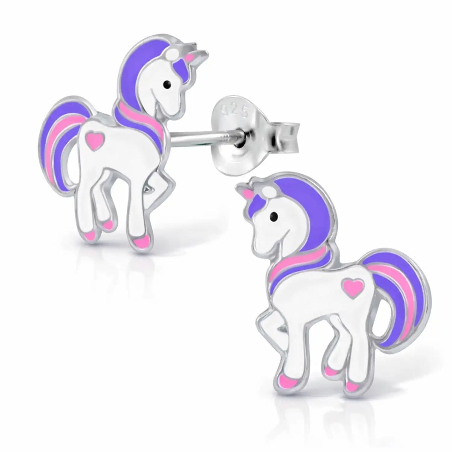 Einhorn Ohrstecker Kinder 925 Silber – Bunt Lila Bild 1