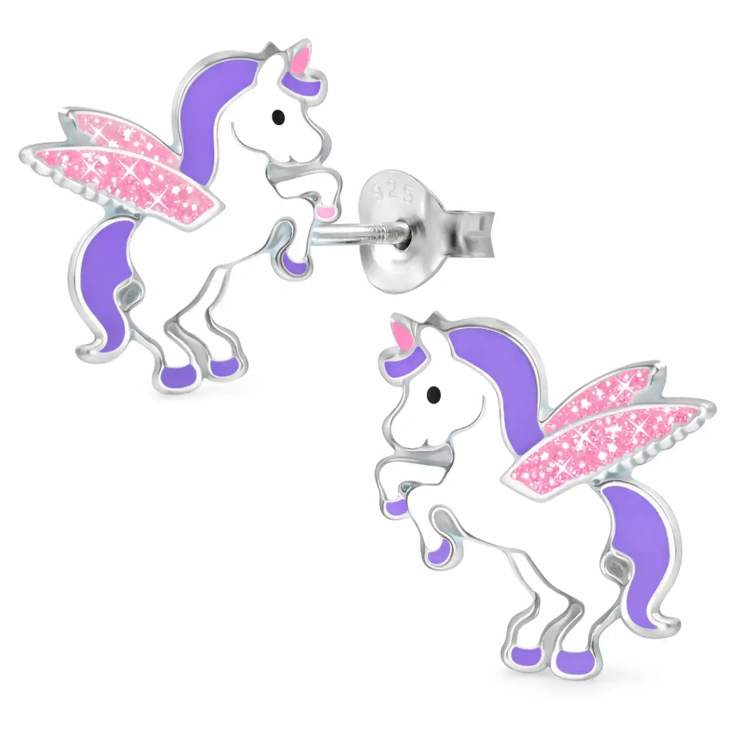 Einhorn Ohrstecker Kinder 925 Silber – Bunt Glitzer Bild 1