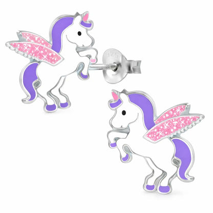Einhorn Ohrstecker Kinder 925 Silber – Bunt Glitzer Bild 1