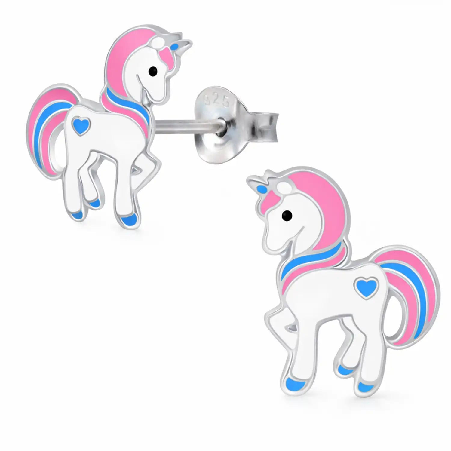 Einhorn Ohrstecker Kinder 925 Silber – Bunt Rosa Bild 1