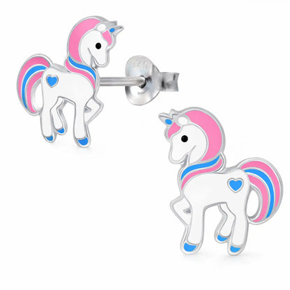 Einhorn Ohrstecker Kinder 925 Silber – Bunt Rosa Bild 1