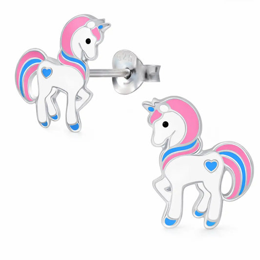 Einhorn Ohrstecker Kinder 925 Silber – Bunt Rosa Bild 1