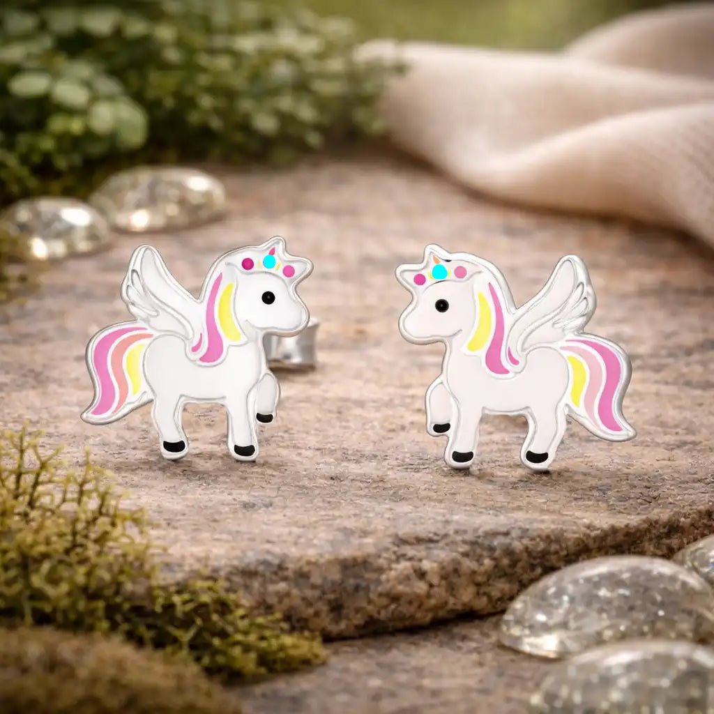 Einhorn Ohrstecker Kinder 925 Silber – Sanfte Farben Bild 2