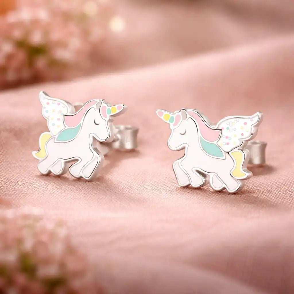 Einhorn Ohrstecker Kinder 925 Silber – Pastell Bunt Bild 2