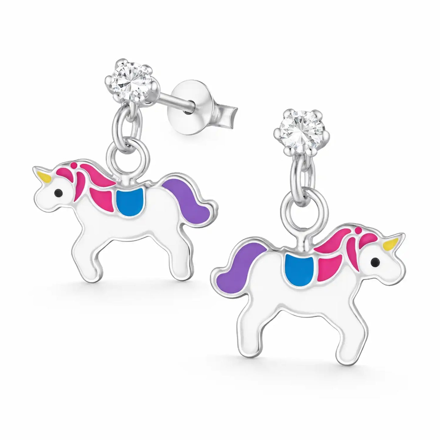 Einhorn Ohrstecker Kinder 925 Silber – Buntes Design Bild 1