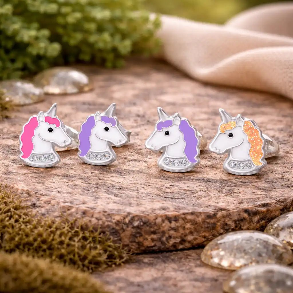 Einhorn Ohrstecker Kinder 925 Silber – Märchenfarben Pink Bild 4