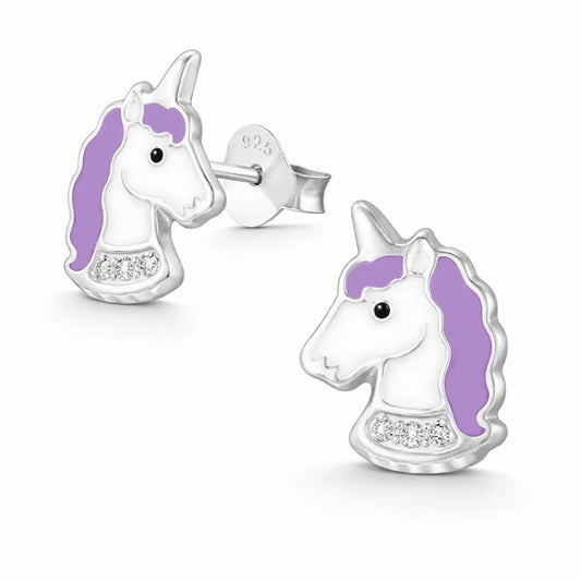 Einhorn Ohrstecker Kinder 925 Silber – Märchenfarben Lila Bild 1