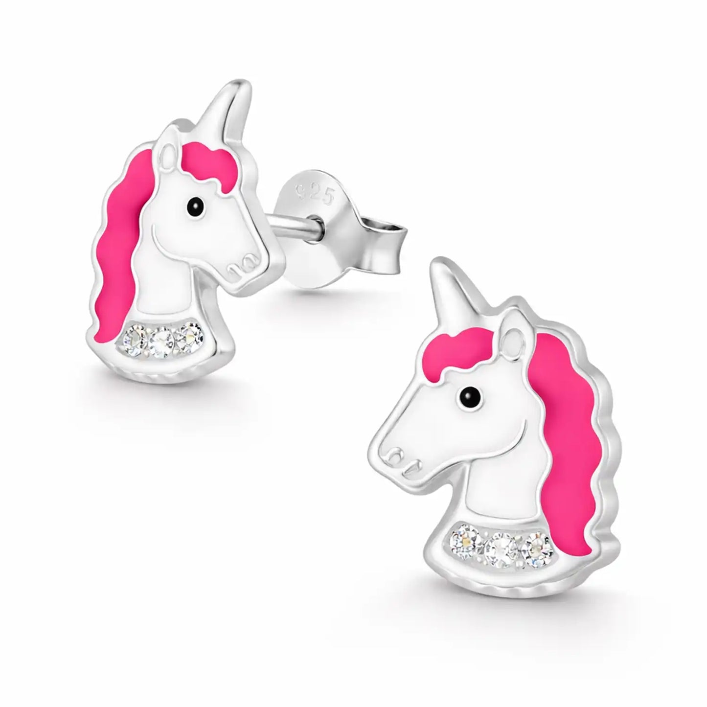 Einhorn Ohrstecker Kinder 925 Silber – Märchenfarben Pink Bild 3