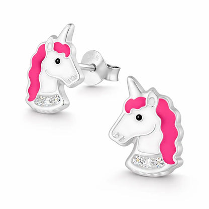 Einhorn Ohrstecker Kinder 925 Silber – Märchenfarben Pink Bild 3