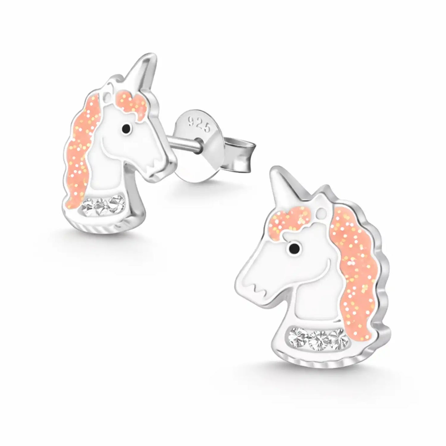 Einhorn Ohrstecker Kinder 925 Silber – Märchenfarben Rosa Bild 2