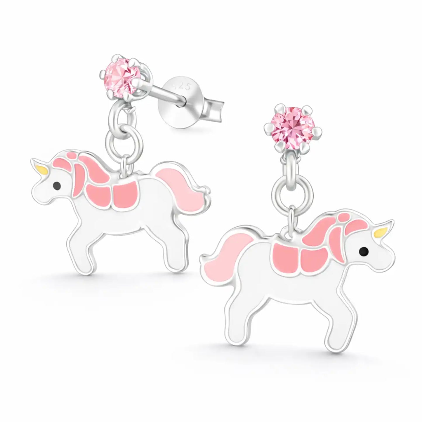 Einhorn Ohrstecker Kinder 925 Silber – Rosa Kristall Bild 1