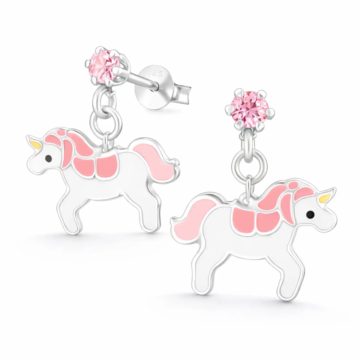 Einhorn Ohrstecker Kinder 925 Silber – Rosa Kristall Bild 1