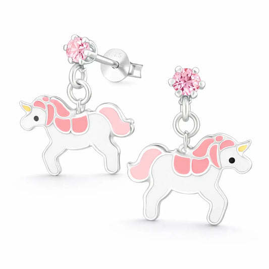 Einhorn Ohrstecker Kinder 925 Silber – Rosa Kristall Bild 1