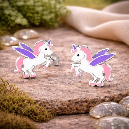 Einhorn Ohrstecker Kinder 925 Silber – Rosa Lila Bild 2