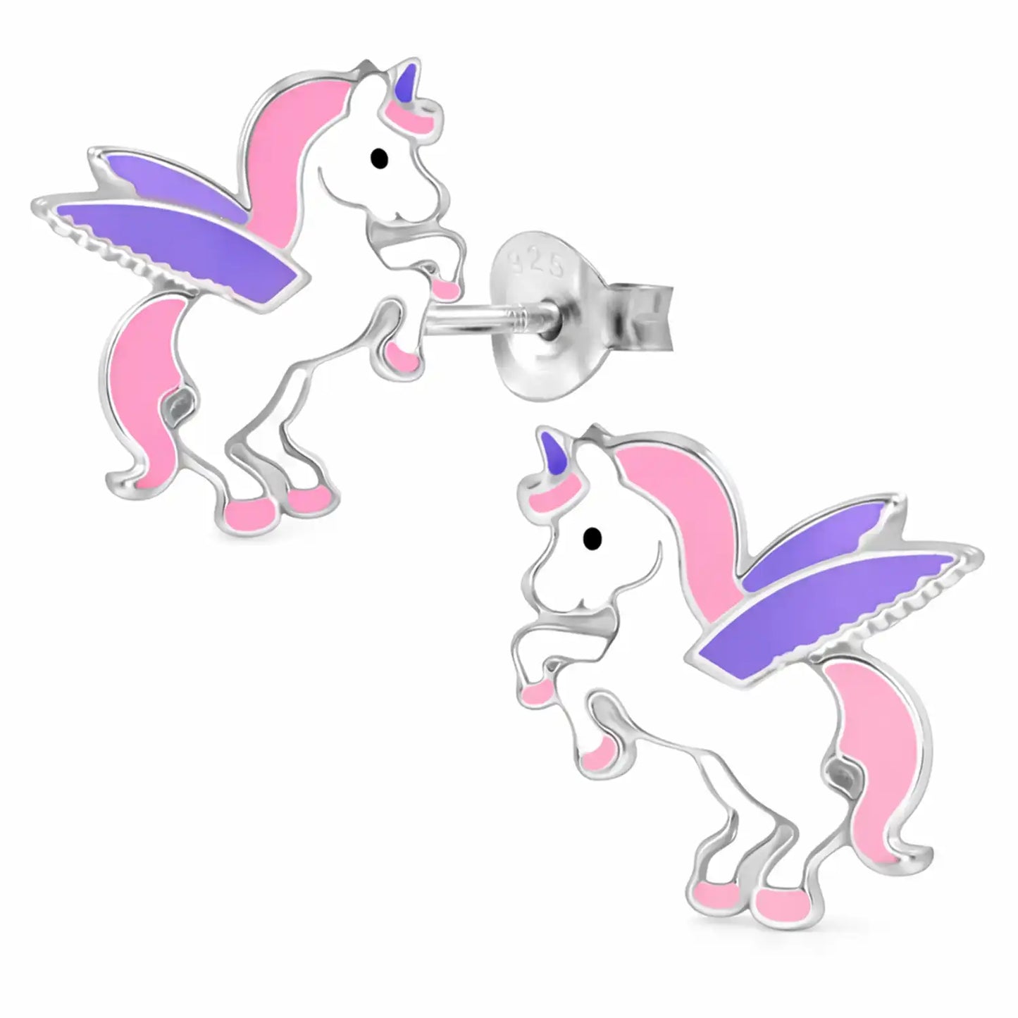 Einhorn Ohrstecker Kinder 925 Silber – Rosa Lila Bild 1