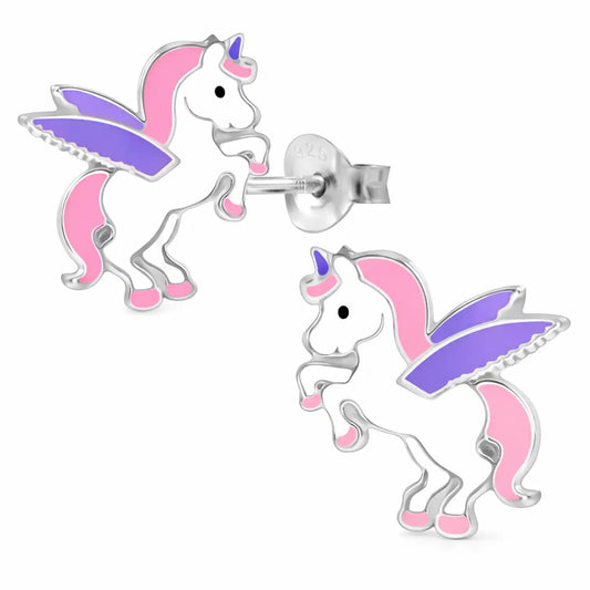 Einhorn Ohrstecker Kinder 925 Silber – Rosa Lila Bild 1