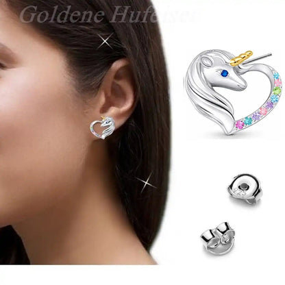 Einhorn Ohrstecker Kinder Silber 925 – bunte Pferd Herz Blau Bild 5