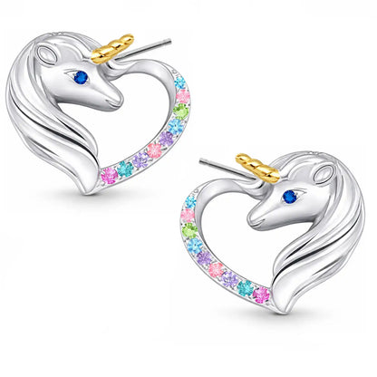 Einhorn Ohrstecker Kinder Silber 925 – bunte Pferd Herz Mehrfarbig Bild 1