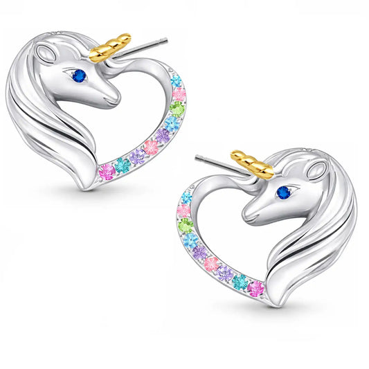Einhorn Ohrstecker Kinder Silber 925 – bunte Pferd Herz Mehrfarbig Bild 1