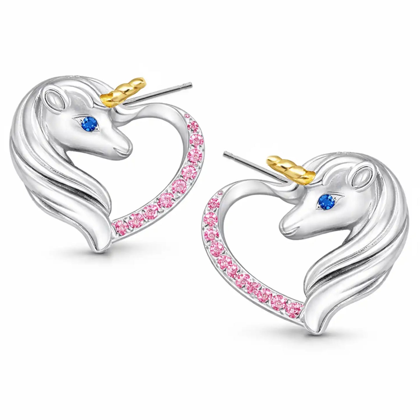 Einhorn Ohrstecker Kinder Silber 925 – bunte Pferd Herz Pink Bild 2