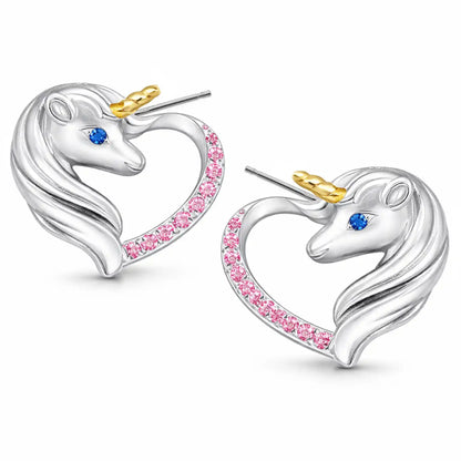 Einhorn Ohrstecker Kinder Silber 925 – bunte Pferd Herz Pink Bild 2