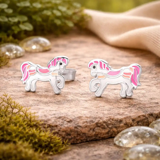 Pony Ohrstecker Kinder 925 Silber – Fantasie Pferd Bild 2