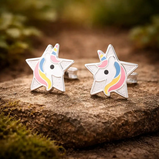 Einhorn Stern Ohrstecker Kinder 925 Silber – Bunt Bild 2