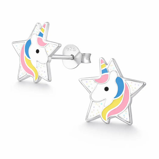 Einhorn Stern Ohrstecker Kinder 925 Silber – Bunt Bild 1