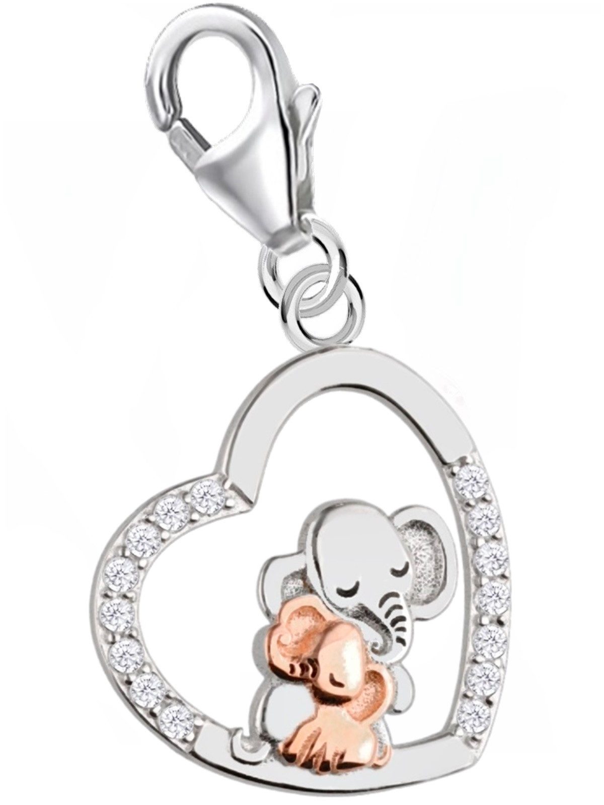 Elefant Mama Baby Charm 925 Silber - Herz Anhänger Familie Bild 1