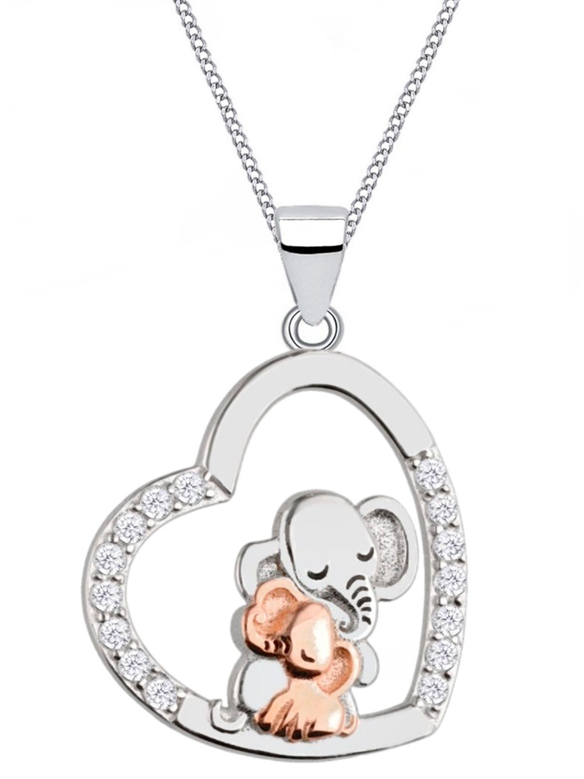 Elefanten mit Herz Halskette Rosegold Silber 40 cm Bild 1