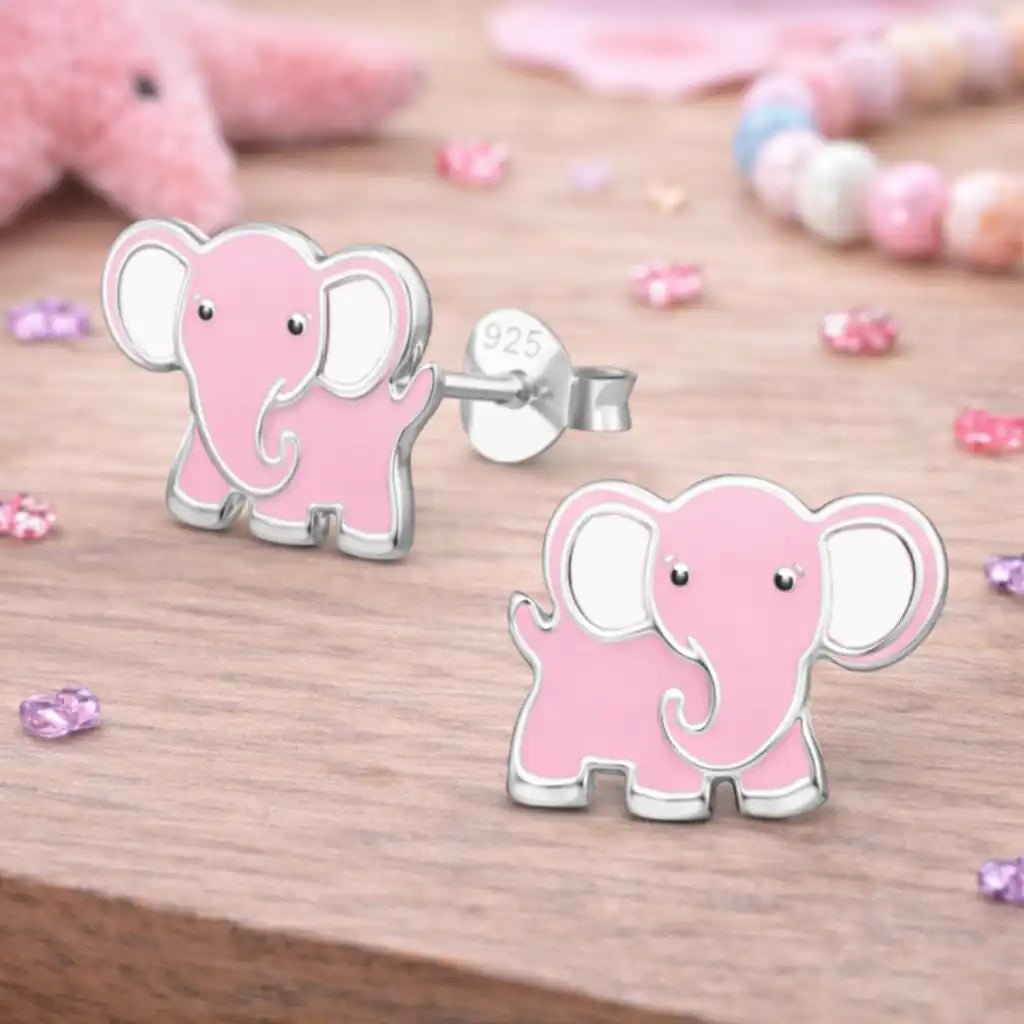 Elefant Ohrstecker Kinder 925 Silber – Tierdesign Weiß Bild 3